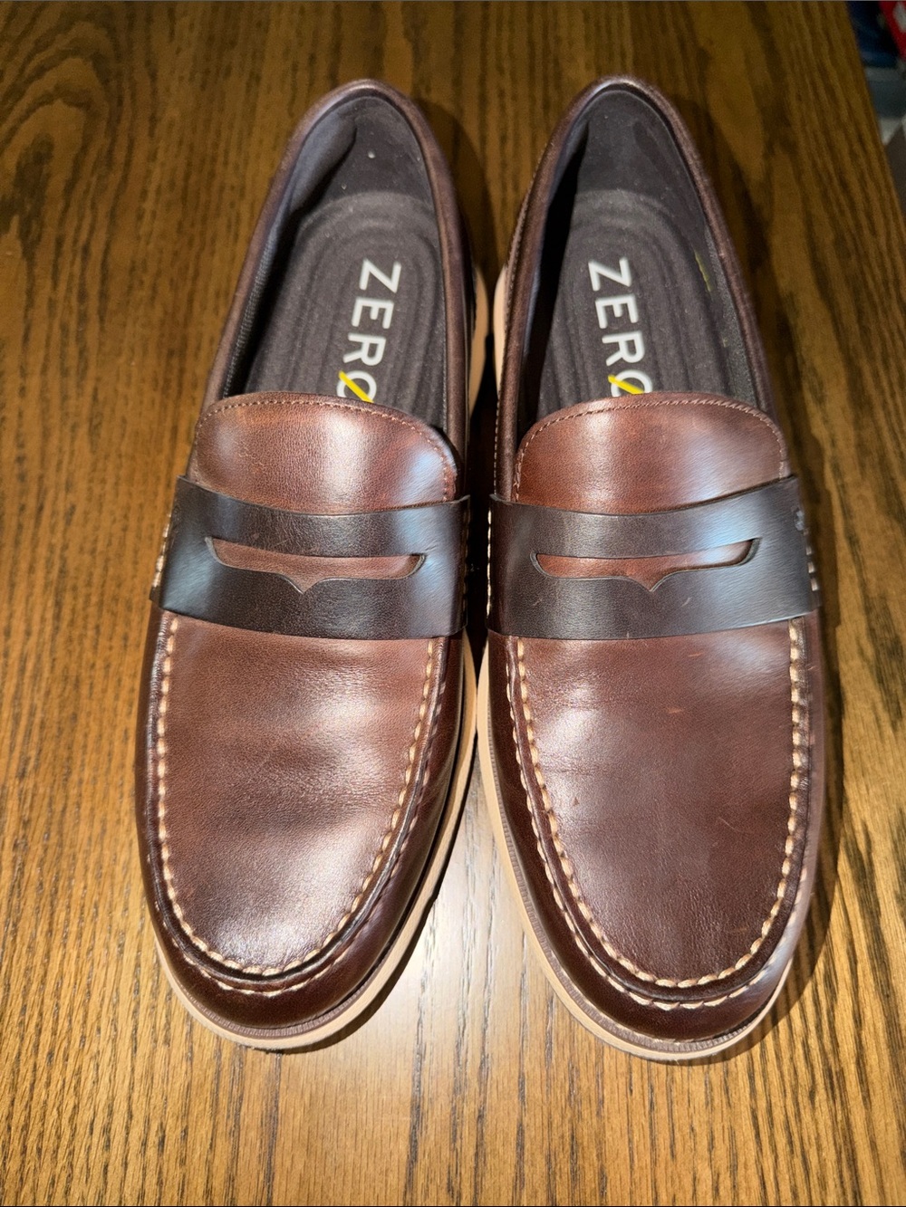 Cole Haan Brown Leather Penny Loafers with Dark Brown Strap